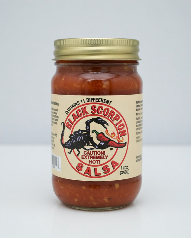 Black Scorpion™ Salsa: Heat backed by the flavor of 11 different kinds of peppers make this extra hot salsa sure to please the heat seeker who enjoys great flavor.  Rich, thick and chunky enough to pile on your steak, chicken or mix with rice for a great flavor.