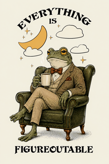EVERYTHING IS FIGUREOUTABLE – Premium Canvas & Poster

A little reminder that no matter how difficult life feels, there is always a way forward.
This unique artwork combines cozy vintage aesthetics with modern motivational energy, creating the perfect statement piece for Your home, office, kitchen, coffee corner, or creative space.

Featuring a calm gentleman frog enjoying his coffee moment, this design brings warmth, character, and positive energy into any interior.

Perfect for:
• cozy kitchens
• coffee stations
• home offices
• living rooms
• creative studios
• modern minimalist interiors

Why You’ll Love It:
• premium quality print
• sharp details and rich colors
• luxury gallery-style aesthetic
• unique artistic design
• uplifting everyday reminder
• perfect gift idea

Available as:
• Canvas Print
• Poster Print

Designed to inspire calmness, confidence, and the belief that everything eventually works itself out. ?
