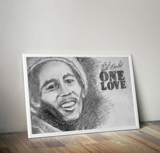 BOB MARLEY ONE LOVE PENCIL Inspiration Rastafarian Cannabis Print Art Home Wall Art Print Great for Gift Home Decor Picture Poster / Canvas