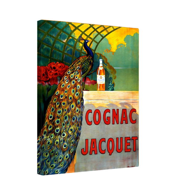 COGNAC JACQUET BLUE PEACOCK BIRD BOTTLE DRINK BRANDY FRENCH VINTAGE POSTER / CANVAS REPRODUCTION