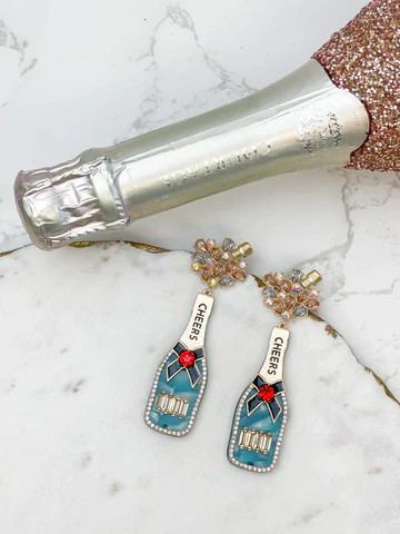 Cheers Enamel Glitzy Bottle Dangle Earrings 