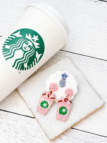 Frappe Pink Coffee Beaded Dangles 