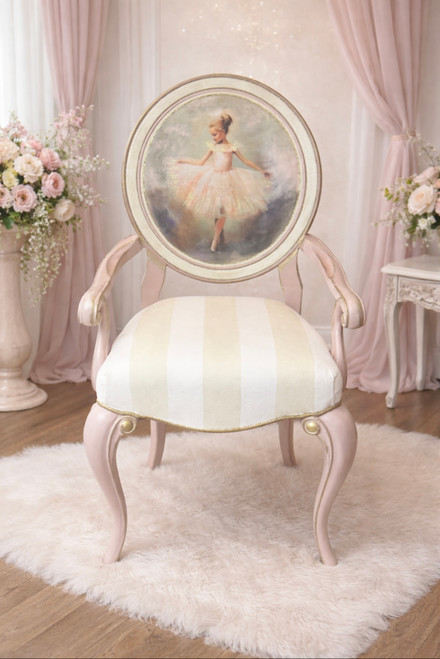Front has beautiful ballerina decoupage and hand painted in the color Tea Rose  with gold accents.