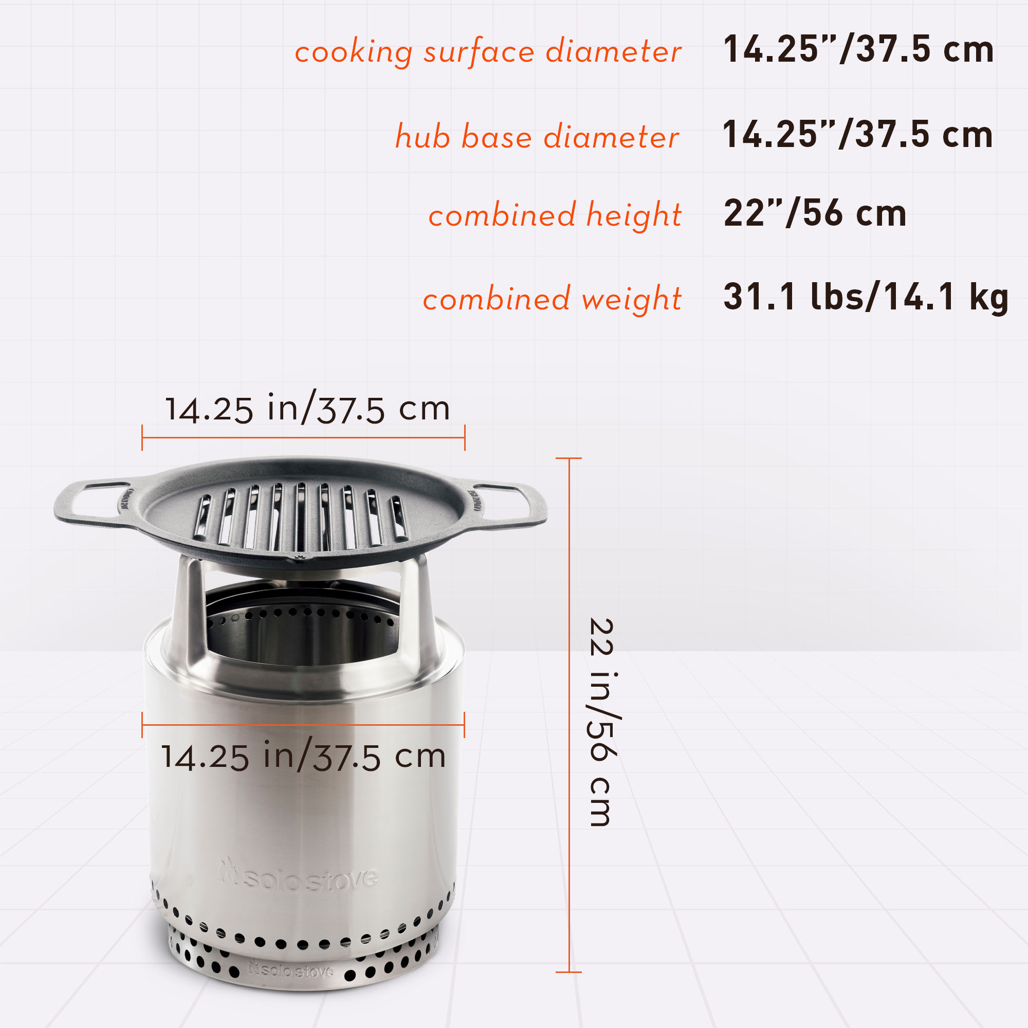 14.75 inches diameter, 2 inches depth, 12.5 lbs weight