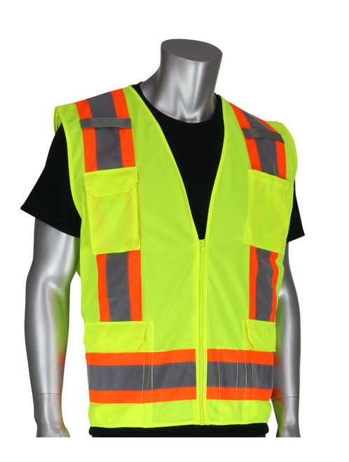 ANSI Class 2 Two-Tone 11 Pocket Surveyors Vest - Yellow