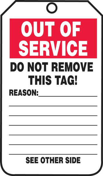 Out of Service Reason Tags - Cardstock (Per PK)