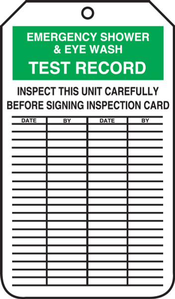 Emergency Eyewash & Shower Station Record Inspection Tags (Per PK)