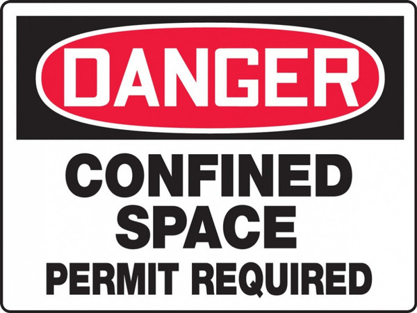 Danger Confined Space Permit Required Sign 10"x14"