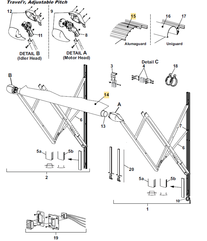 Carefree RV CW166EJV Roller Assy, 16',0" w/Blk AG, LEDs - BKSF