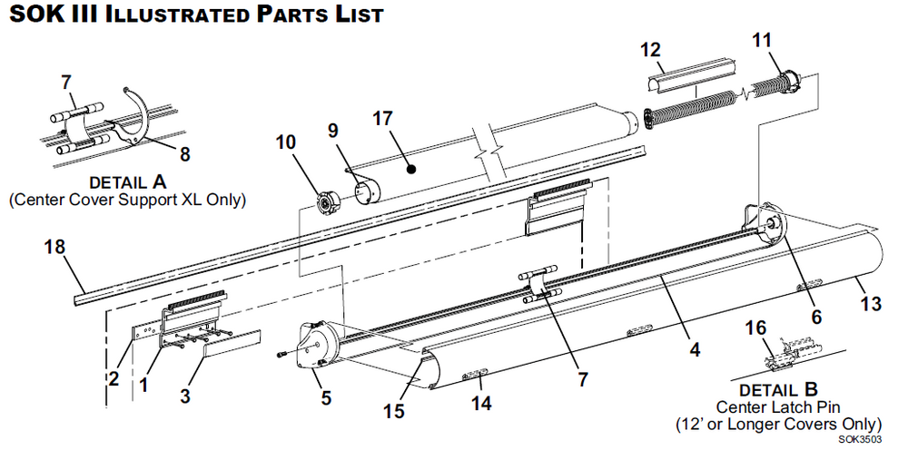 Carefree RV UQ149RA25 SOK III Roller Assy Complete w/DEF, 153" - Charcoal PW
