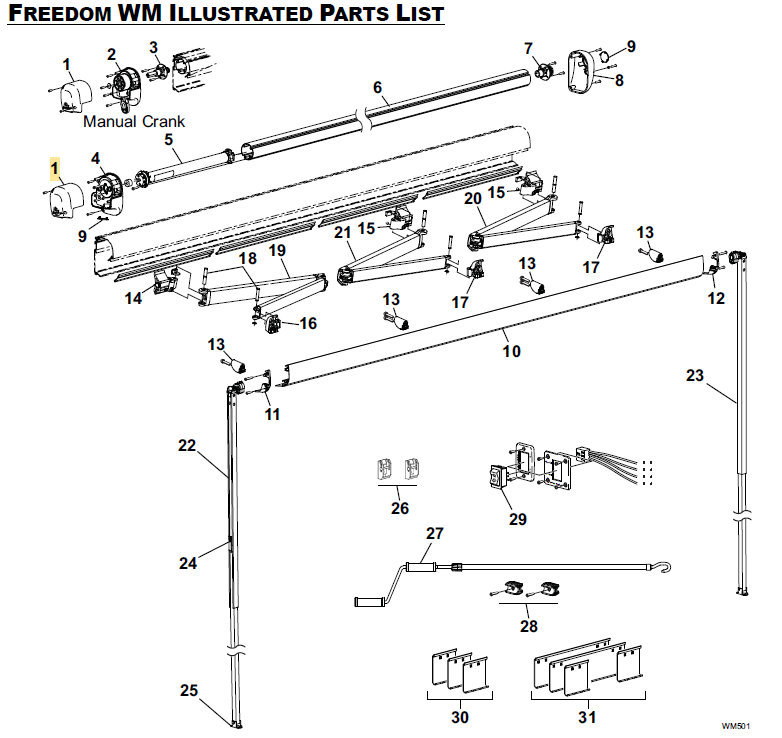 Carefree RV R001618WHT Freedom WM EndCap, LH, Outer - White