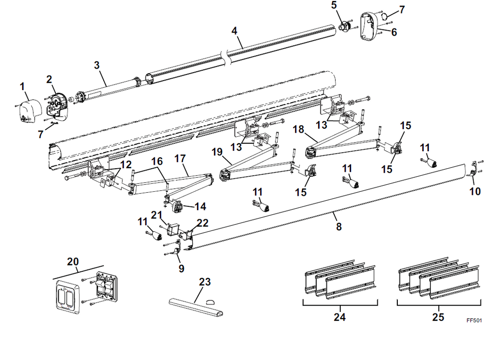 Carefree RV CA197AGJVLM Complete Freestyle WM Awning, 5M - Black Acrylic