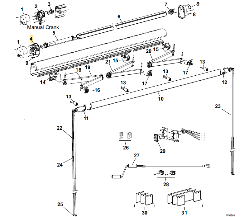 Carefree RV R001861GRY Freedom WM Inner Endcap Assy - Gray
