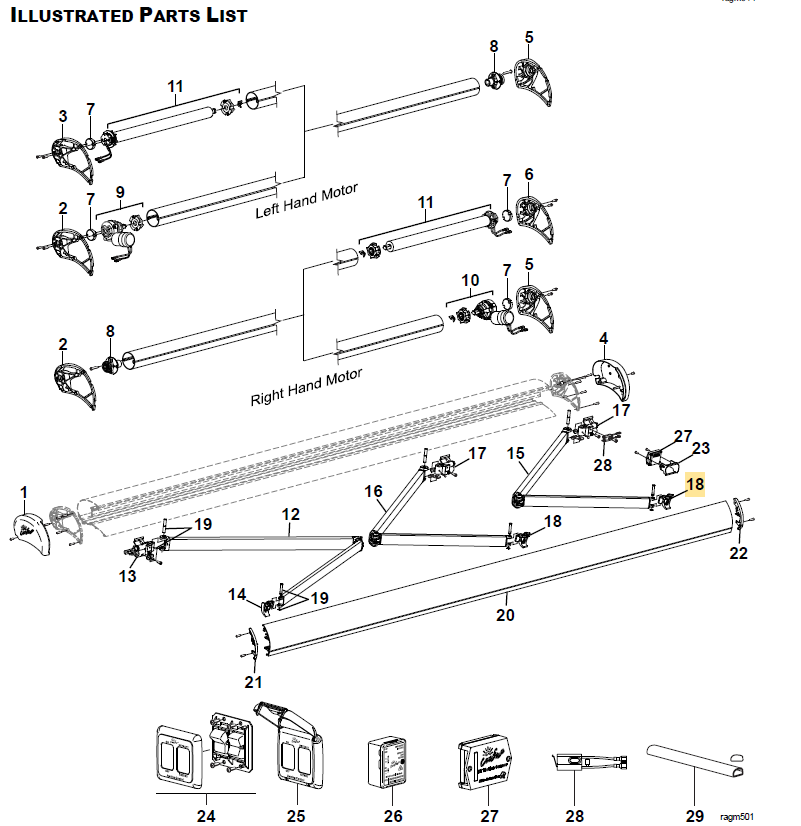 Carefree RV R001628 FS Evolution Connector Assy, Lead Rail, RH