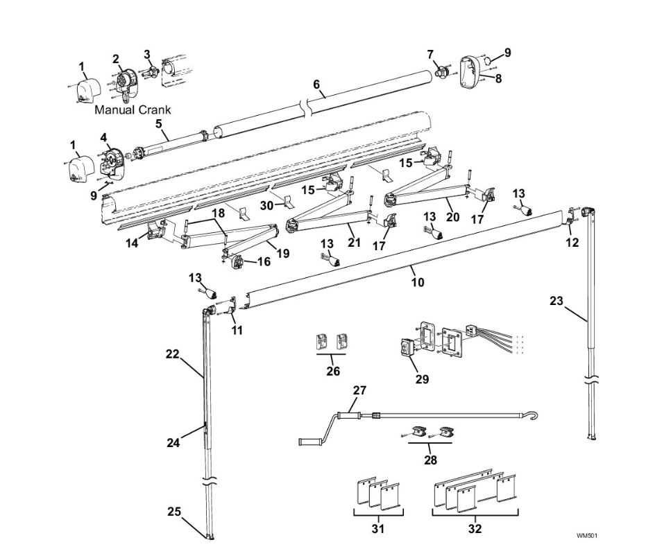 Carefree RV 3509696DJV Complete FREEDM WM Assy, 2.44M - SLSF PBL