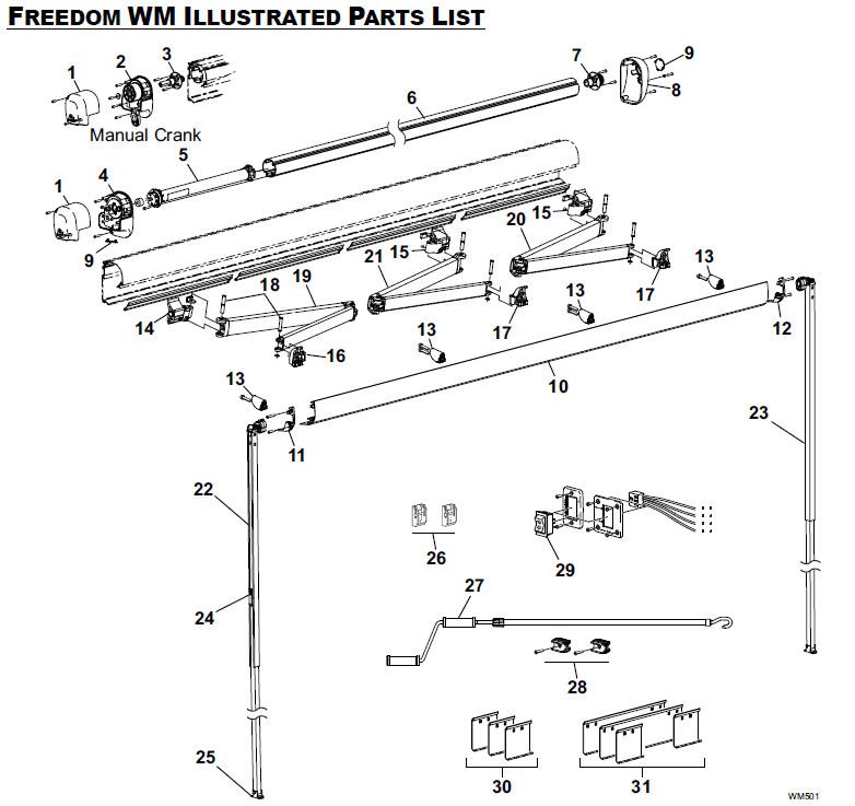 Carefree RV 35156YW25LM Freedom WM Awning Assy, 13',0" - WHT Acrylic