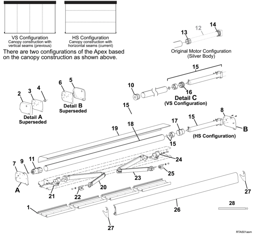 Carefree RV ZJ16AGJV12ERLB Apex Awning Assy, 16',0" - Black Acrylic