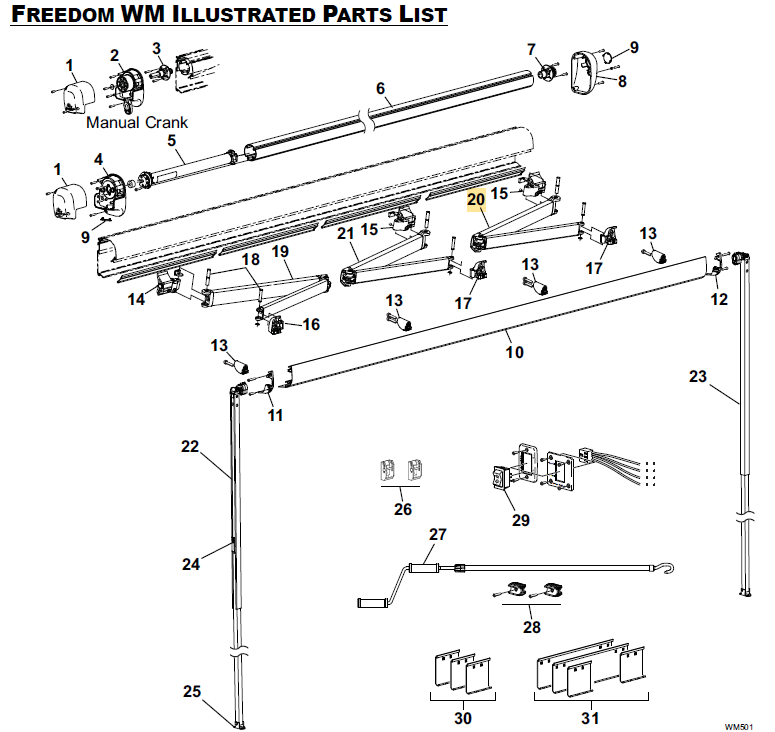Carefree RV R012530-TB68R Freedom WM 2.44M, RH Spring Arm
