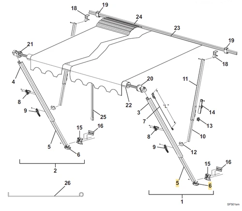 Carefree RV R00412-301-06 Fiesta Lower Main Arm & Carport Foot