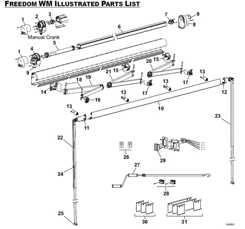 Carefree RV BY197AG25LM Freedom WM Assy, 197", WHT HW - BLK Acrylic