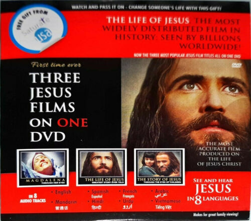 3 Jesus Film On 1 DVD in 8 Languages. (100 DVD Pack)