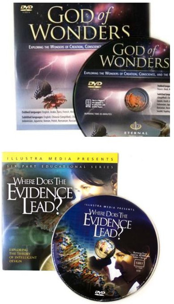 COMBO PAC -5 - GOD OF WONDERS, 5 - WHERE DOES THE EVIDENCE LEAD, 5 ICONS, 5 JESUS FILM, 25 FREE JESUS FILM GIFT CARDS