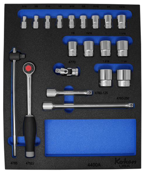 Koken Set in Foam PM-HND-1010-00-F 1/2" Sq. Dr. Socket and Accessories Set SAE