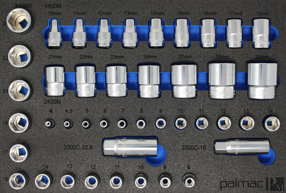 Koken Socket Set in Foam PM-HND-1019-00-F 1/4" 3/8" 1/2" Sq. Dr. Socket Set 43 Pieces Metric