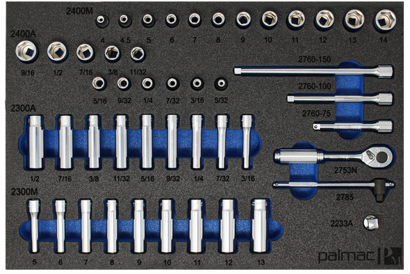 Koken Set in Foam PM-HND-1021-00-F 1/4" Sq. Dr. 6 Point Socket and Accessories Set Metric & SAE - 47 Pieces