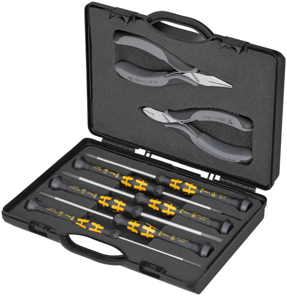 Knipex 00 20 18 ESD 8 Pc Electronics ESD Tool Set ESD In Plastic Case with Molded Foam
