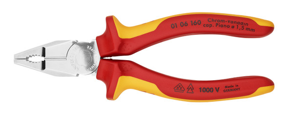 Knipex 01 06 160 Combination Pliers, Chrome, 1000V Insulated
