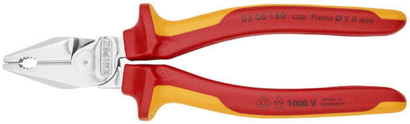 Knipex 02 06 180 High Leverage Combination Pliers, Chrome, 1000V Insulated