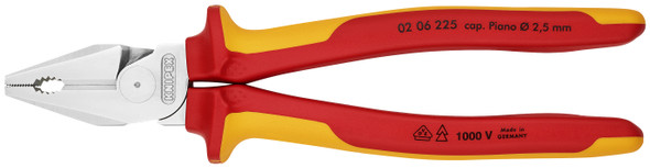 Knipex 02 06 225 High Leverage Combination Pliers, Chrome, 1000V Insulated