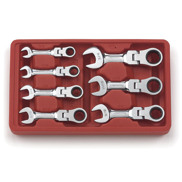 GEARWRENCH 7 Pc. 72-Tooth 12 Point Stubby Flex Head Ratcheting Combination SAE Wrench Set 9570