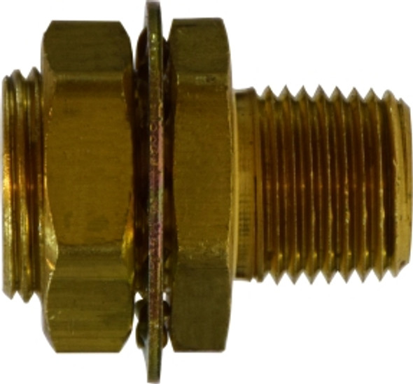 Bulkhead Fitting FIP x FIP 1/2 X 1-14 X 1/4 BRASS BULKHEAD - 28317