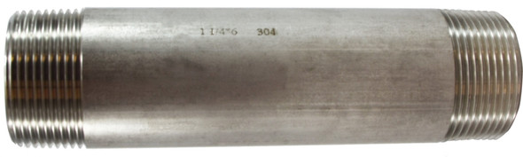 Stainless Steel Nipple 1-1/4 Diameter 304 S.S. 1-1/4 X CLOSE 304 SS NIPPLE - 48120