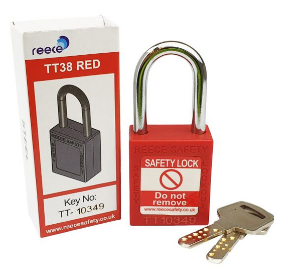 Reece 1 1/2" Nylon Safety Padlock, 1 1/2" Steel Shackle, Keyed Alike, RED - TT38REDK