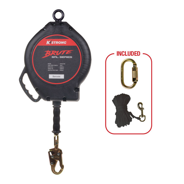 KStrong BRUTE 100 ft. Cable SRL with swivel snap hook. Includes installation carabiner and tagline (ANSI). UFS310100