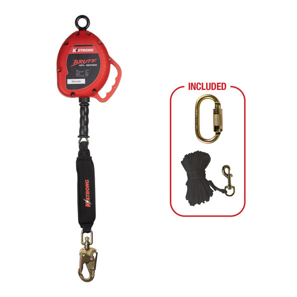 KStrong BRUTE LE 25 ft. Cable SRL with swivel snap hook. Includes installation carabiner and tagline (ANSI). UFS310025L