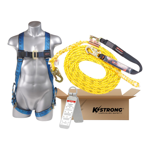 KStrong 25 ft. Roofers Boxed Kit with harness, rope, rope grab assembly, and reusable roof anchor UFB501125(L-XL)