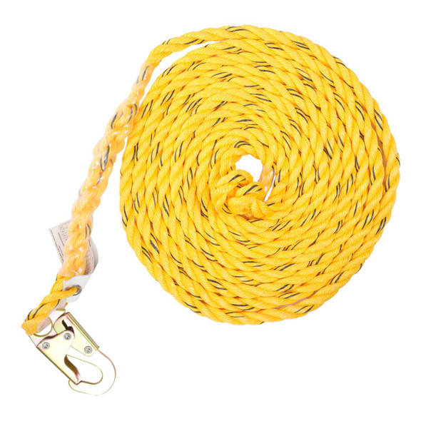 KStrong 500 ft. Vertical Polysteel Rope Lifeline, Locking Snap hook on anchor end, other end cut and taped UFR100500