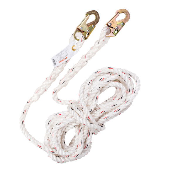 KStrong 25 ft. Vertical White Polydac Rope Lifeline with Snap Hooks at Both Ends UFR210025
