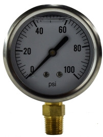 Liquid Filled Gauge 2-1/2 Face 1/4 Lower Mount 2 1/2"  0-400psi  1/4" LM LF - 80068