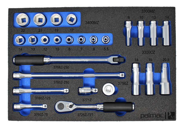 Koken Set in Foam PM-HND-1029-00-F 3/8" Sq. Dr. Sockets and Accessories Set - 32 pieces with 72T Ratchet