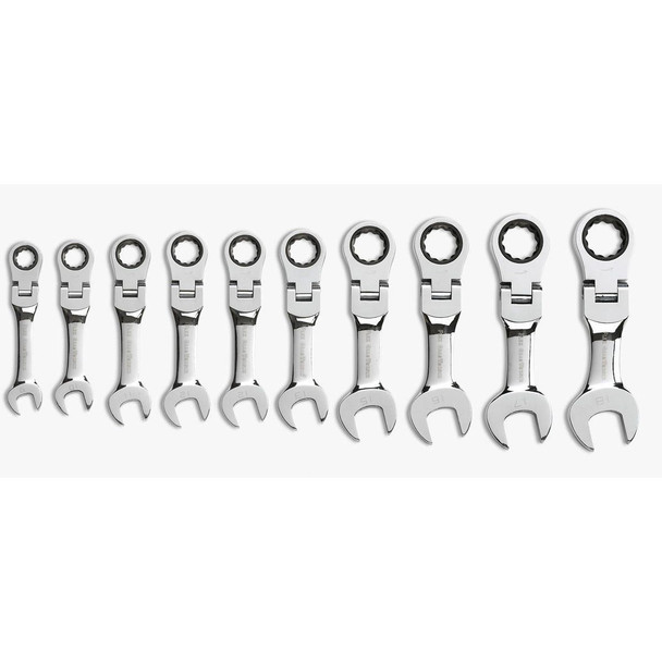 GEARWRENCH 10 Pc. 72-Tooth 12 Point Stubby Flex Head Ratcheting Combination Metric Wrench Set 9550
