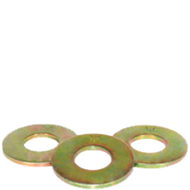 3/8"  SAE FLAT WASHERS MED. CARBON THRU-HARDENED ZINC-YELLOW(IMPORT), Qty 100