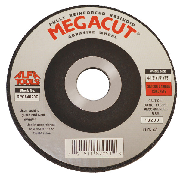 Alfa Tools 9X1/4X7/8 T27 ZIRCONIA TYPE 27 DEPRESSED CENTER WHEEL, DPC65043Z