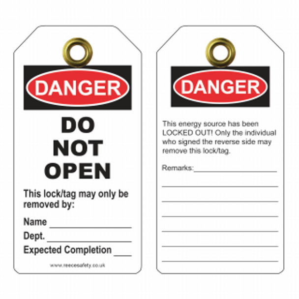 Reece Tag 75X160mm pk 10 Danger Do Not Open This lock/tag - RLTT53