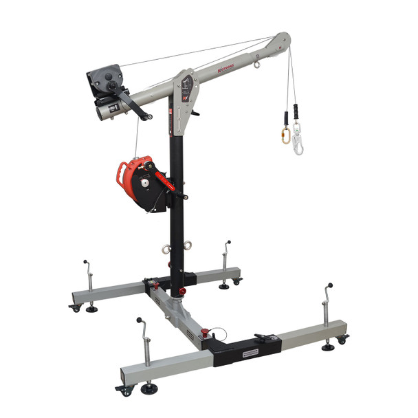 KStrong Megadavit H-Base Deluxe Kit. Includes H-Base Frame Assembly, 54 in. Column Mast, 3 ft. Cantilever Boom Arm with Winch Bracket, 60 ft. 3-way Rescue Retrieval SRL-R with Mounting Bracket, and 60 ft. Material / Personnel Winch UFT551011DK