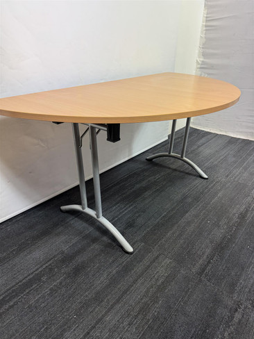 Oak And Silver Half Moon Flip Top Table (ABE-C10-637)